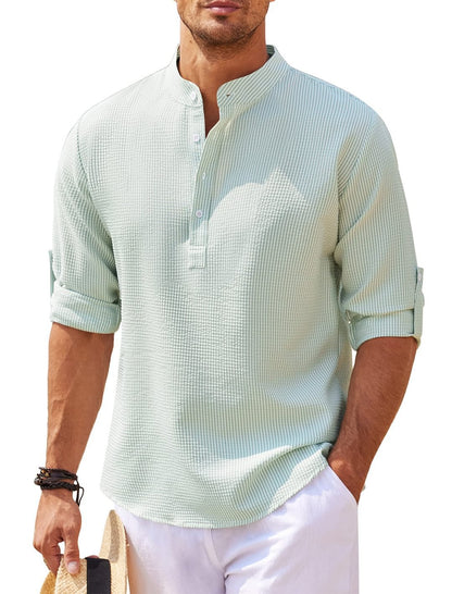 Camisa de hombre de manga larga con cuello alto – Jersey informal de corte holgado