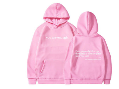 Sudadera con capucha Loom & Soul «Dear Person Behind Me» – Suéter afelpado estampado para mujer con bolsillo canguro y cordón ajustable en la capucha (unisex, varios colores)