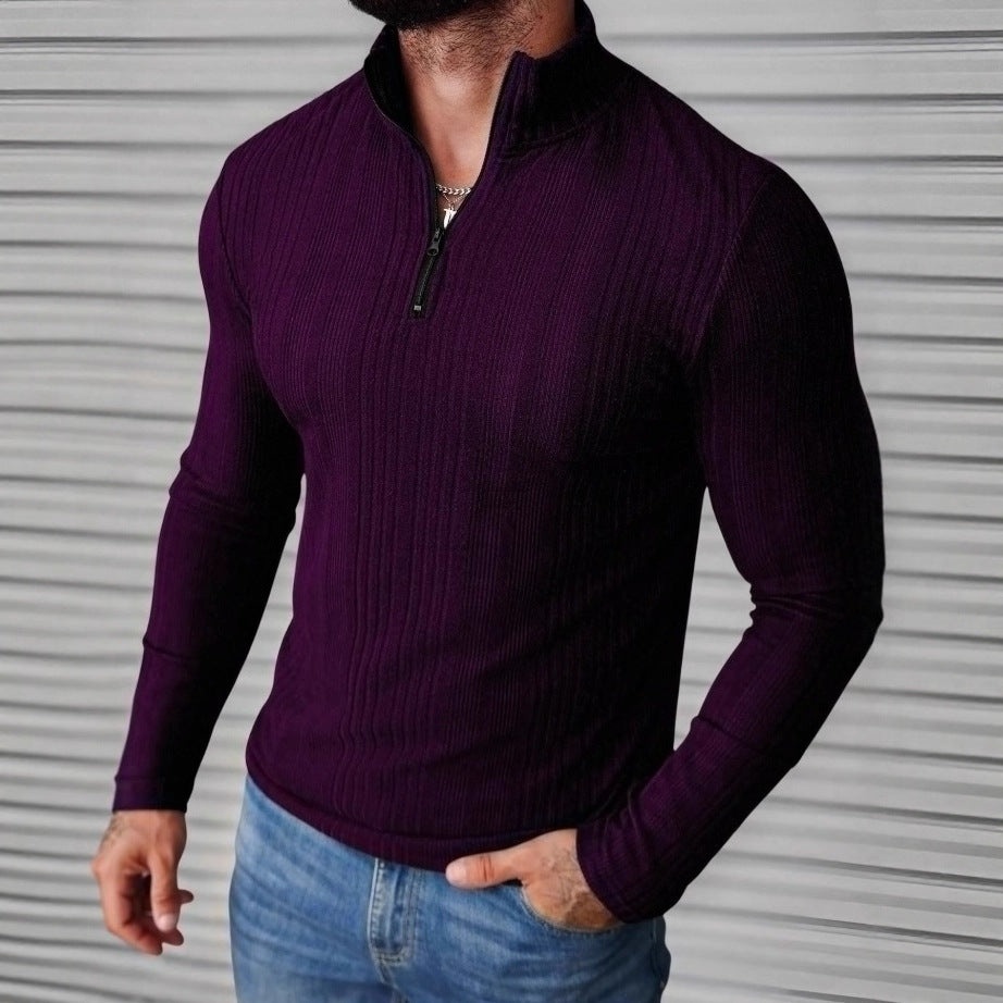 Sudadera con capucha de punto acanalado para hombre con cuello alto – Sudadera gruesa ajustada