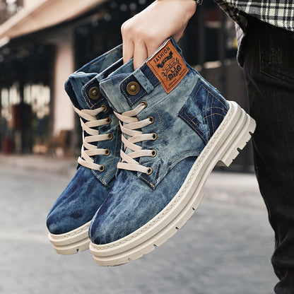 Men’s British High-Top Boots – Canvas Mid-Calf Statement Style