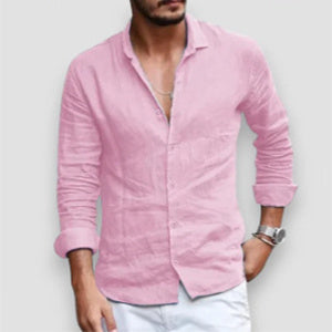 Camisa de manga larga con botones para hombre Loom & Soul™ – Top informal holgado de color liso con solapa
