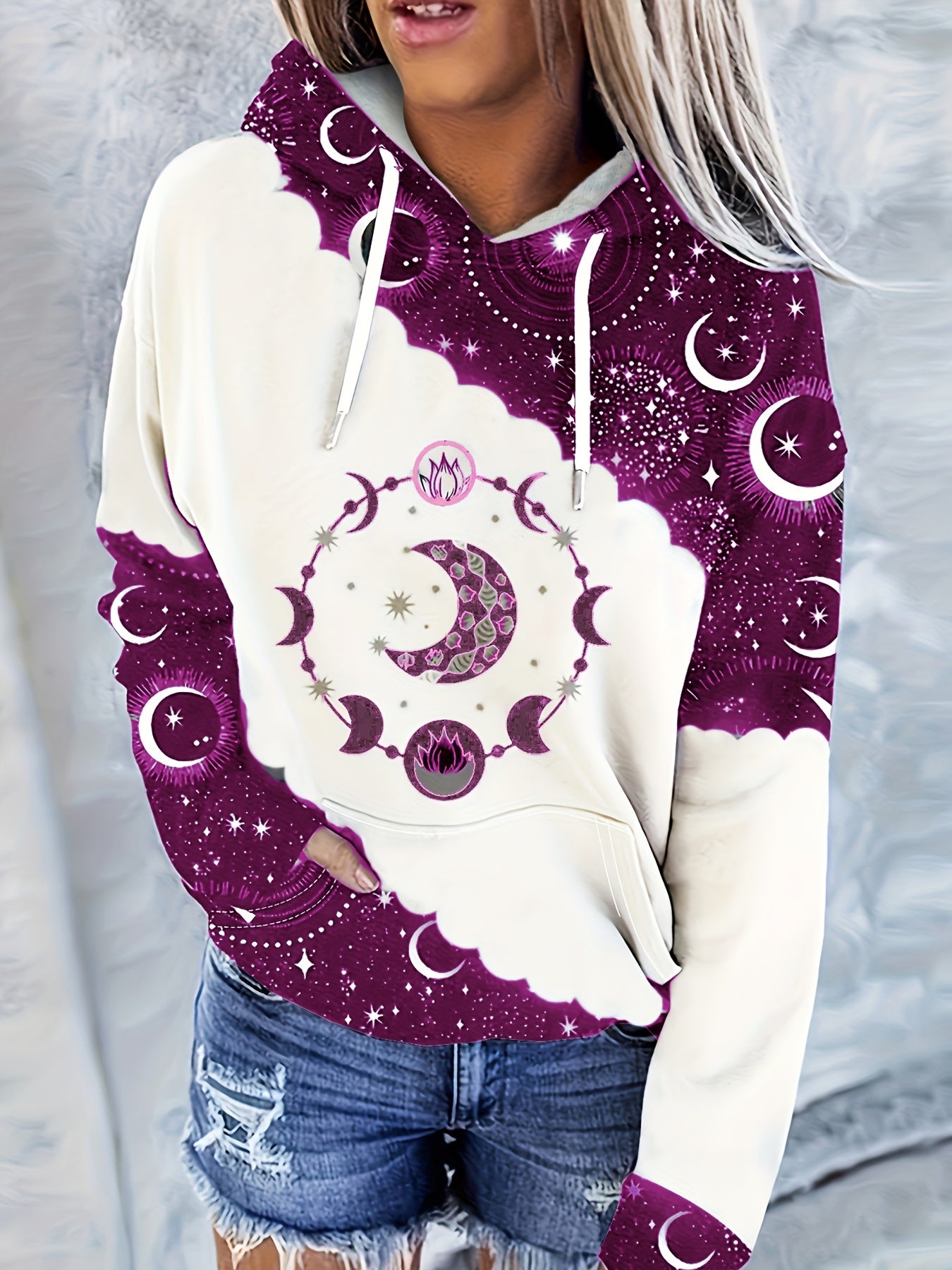 Sudadera con capucha celestial estilo boho chic – Sudadera de mujer verde con luna del zodiaco