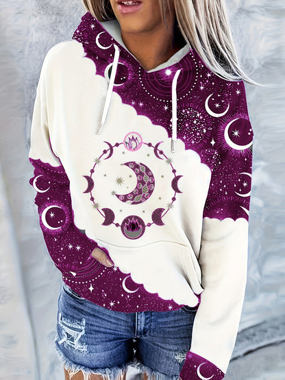 Sudadera con capucha celestial estilo boho chic – Sudadera de mujer verde con luna del zodiaco