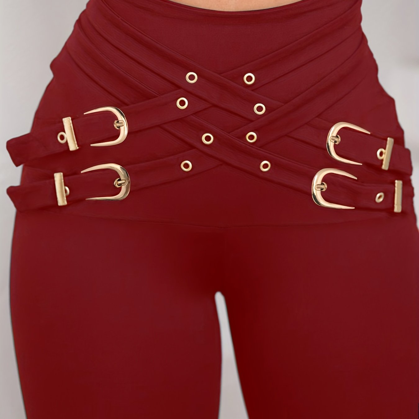 Pantalones de mujer de cintura alta con hebilla cruzada – Leggings elásticos de ajuste escultural