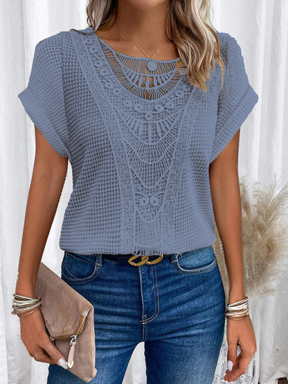 T-shirt ajouré Loom & Soul™ Summer – Haut à manches courtes style ethnique pour femme