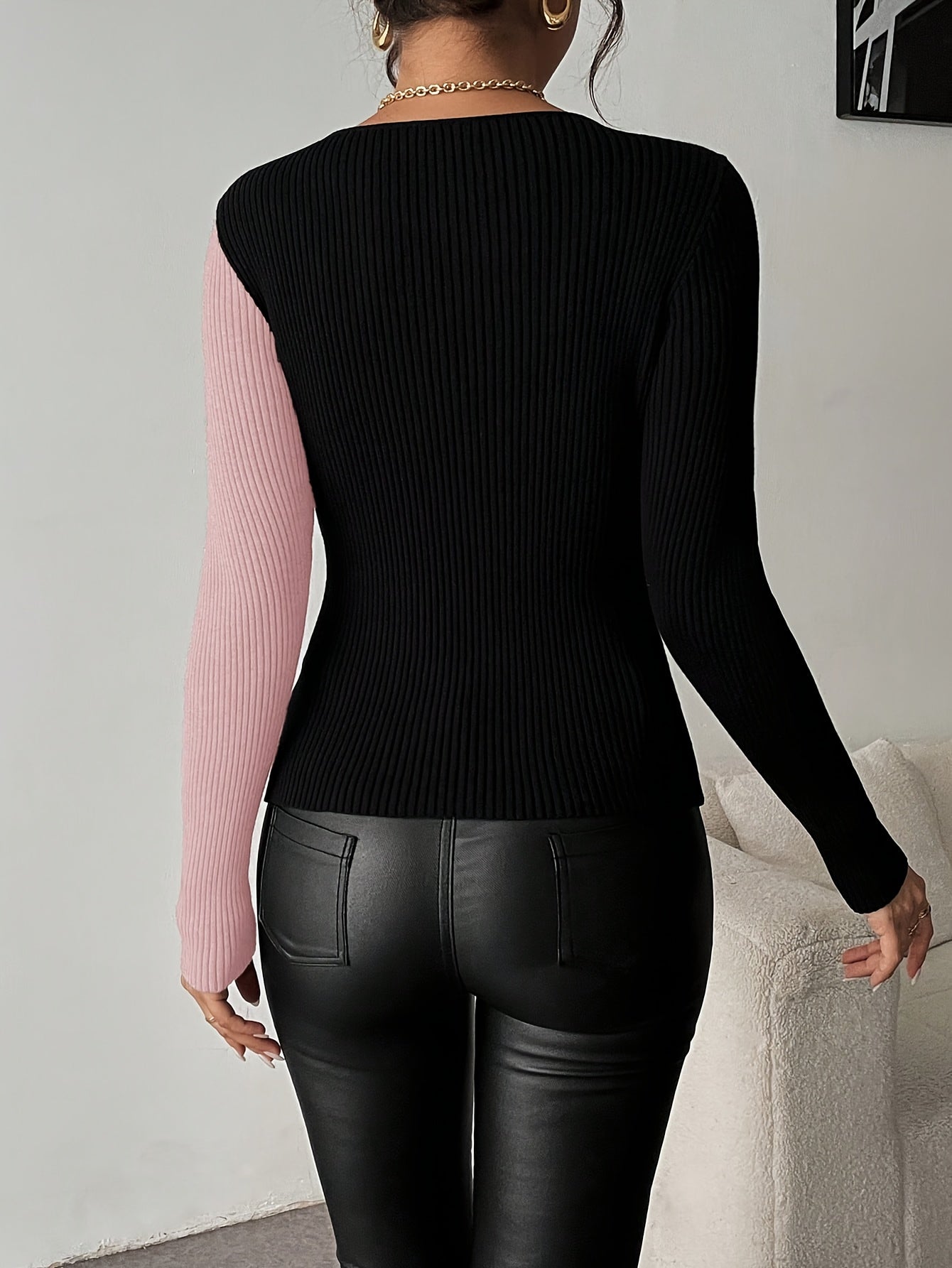 Chaqueta de punto verde oliva para mujer – Blazer de punto ajustado con cuello en V