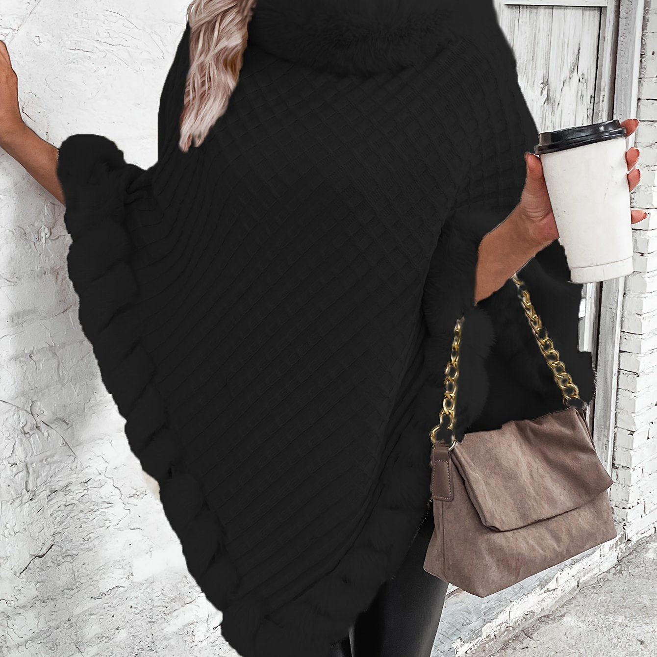 Cape en fausse fourrure pour femme – Vêtement d'extérieur d'hiver élégant à col en peluche