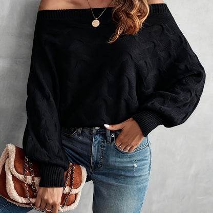 Suéter murciélago para mujer con hombros descubiertos – Tejido holgado para todas las estaciones