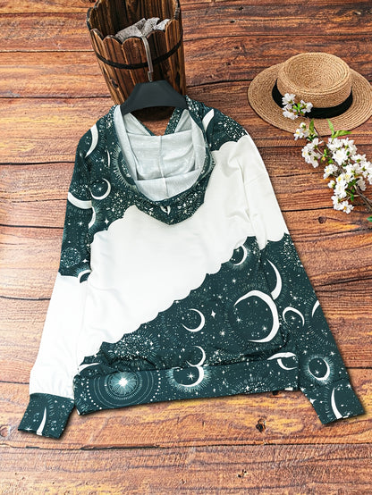 Sudadera con capucha celestial estilo boho chic – Sudadera de mujer verde con luna del zodiaco