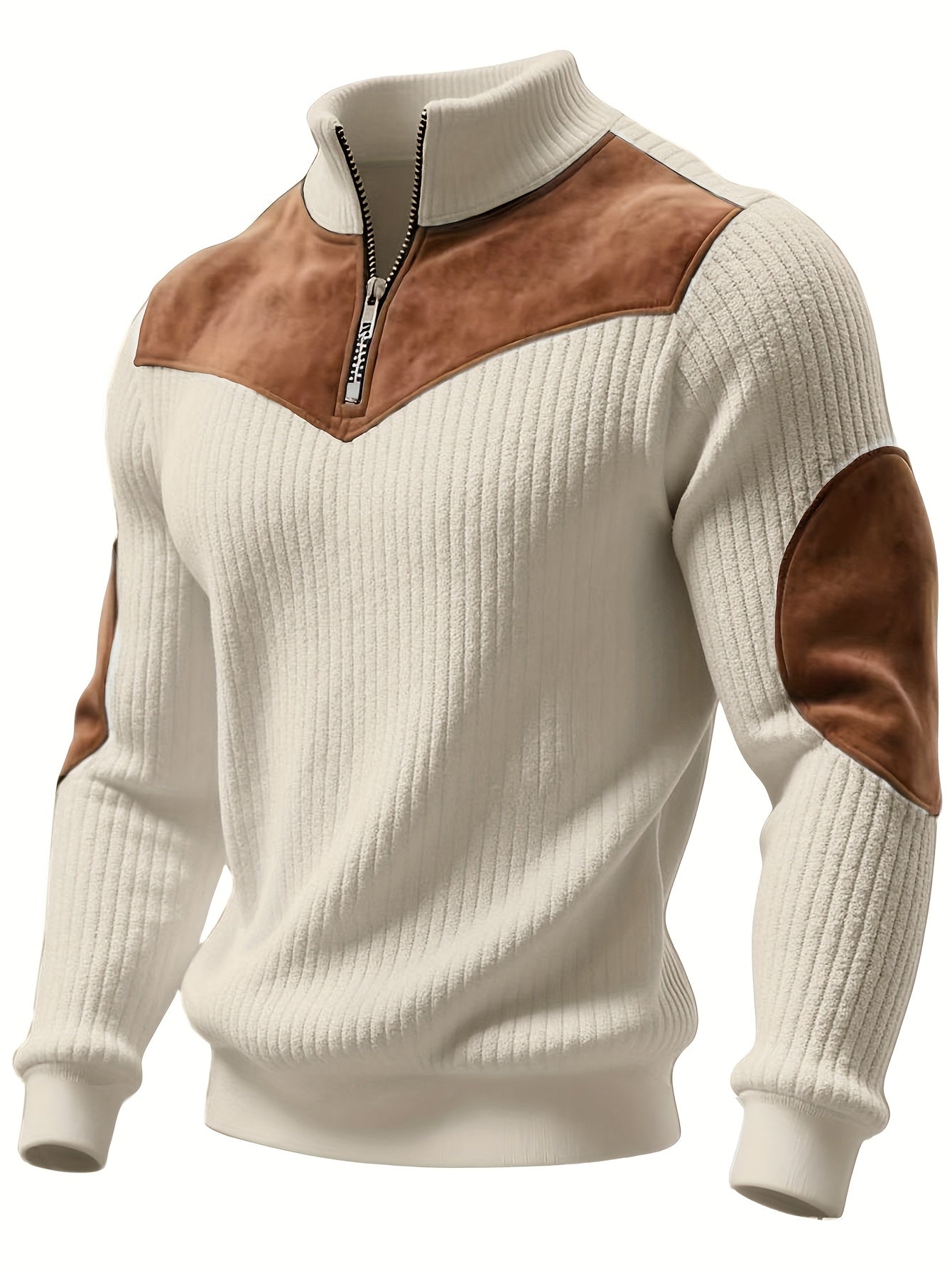 Jersey retro de cuello alto y media cremallera para hombre – Cálido y de canalé