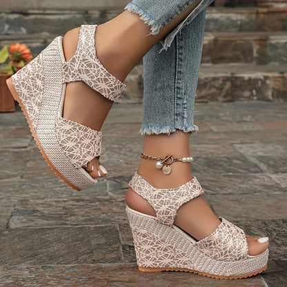 Sandalias de cuña de encaje negro – Elegantes tacones de verano con pulsera en el tobillo