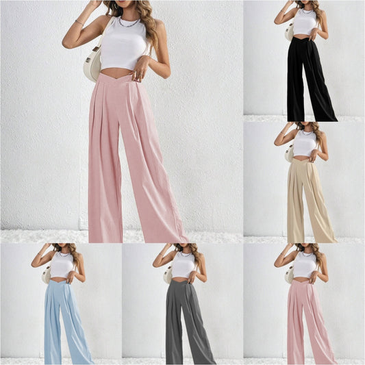 Loom & Soul™ Pleated Wide-Leg Pants – Women’s Solid Color Loose Trousers for Effortless Summer Style