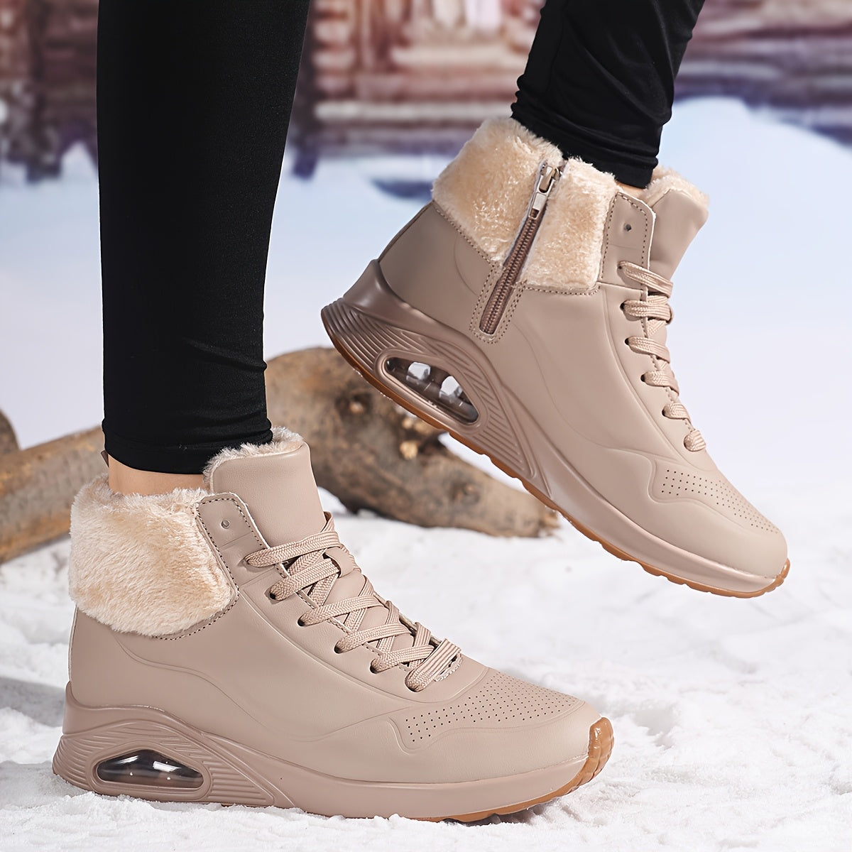 Bottes de neige mi-mollet doublées polaire pour femme – Chaussures d'hiver chaudes avec coussin d'air