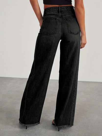 Pantalones vaqueros de mujer de talle alto y pernera ancha – Vaqueros elásticos informales holgados