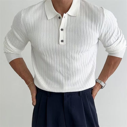 Polo homme ajusté à manches longues – Col à boutons