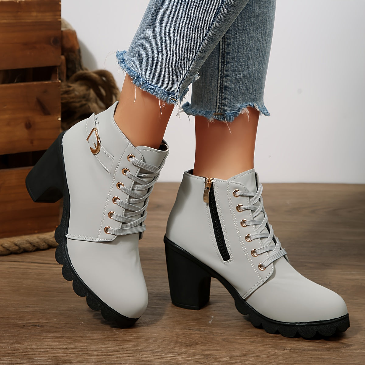 Women’s High Heel Ankle Boots – Block Heel Elegant Slip-On