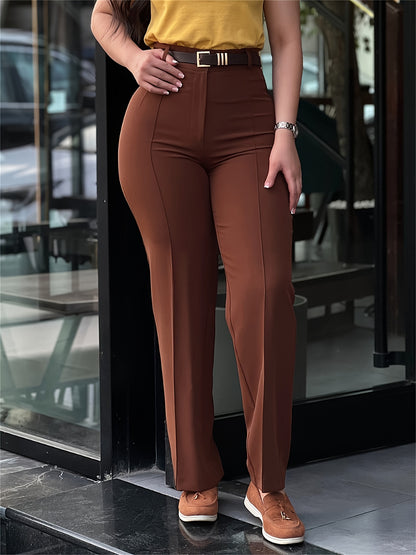 Pantalón de vestir de mujer de talle alto con pernera recta – Pantalón de trabajo negro elegante