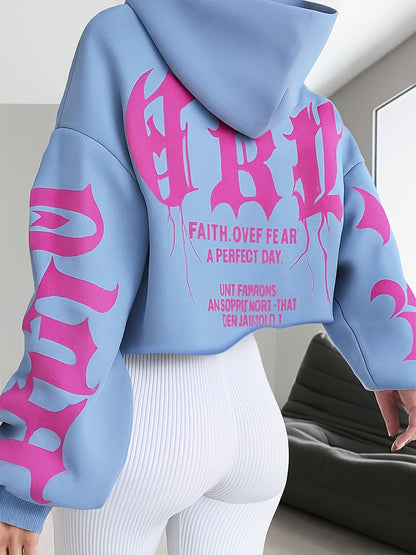 Faith Over Fear Hoodie – Black & Pink Gothic Lettering Loose Fit Sweatshirt