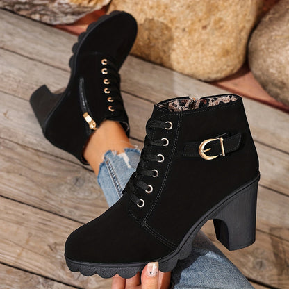 Women’s High Heel Ankle Boots – Block Heel Elegant Slip-On