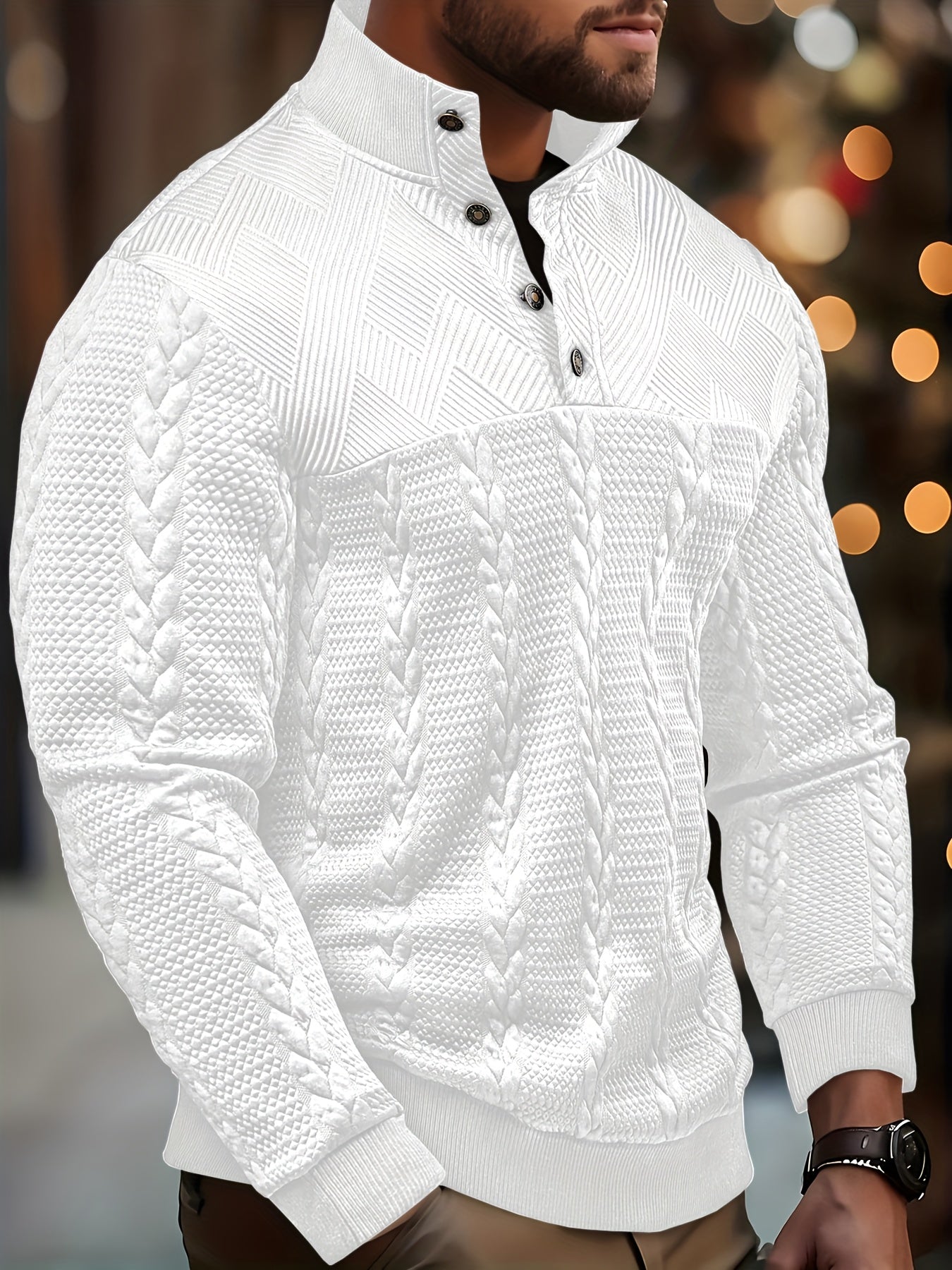 Chemise Henley décontractée pour homme – Haut boutonné à manches longues en tissu extensible doux