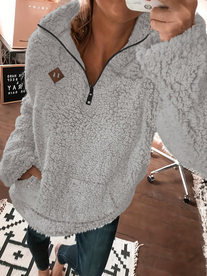 Sudadera con capucha y cremallera forrada de forro polar: sudadera casual suave para mujer