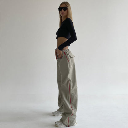 Pantalones holgados de mujer Loom & Soul que combinan con todo – Pantalones de algodón de tiro bajo y pierna ancha con bolsillos (Caqui)