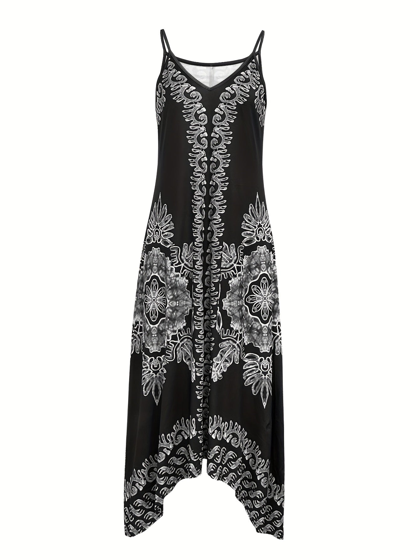 Bohemian Floral Maxi Dress – V-Neck Spaghetti Strap Summer Dress