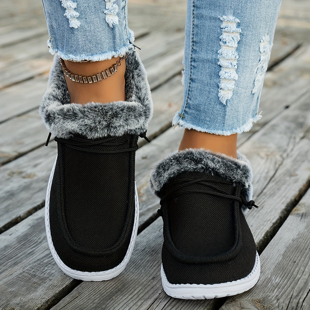 Mocassins à enfiler pour femmes – Chaussures d'hiver décontractées chaudes et antidérapantes avec semelle en EVA