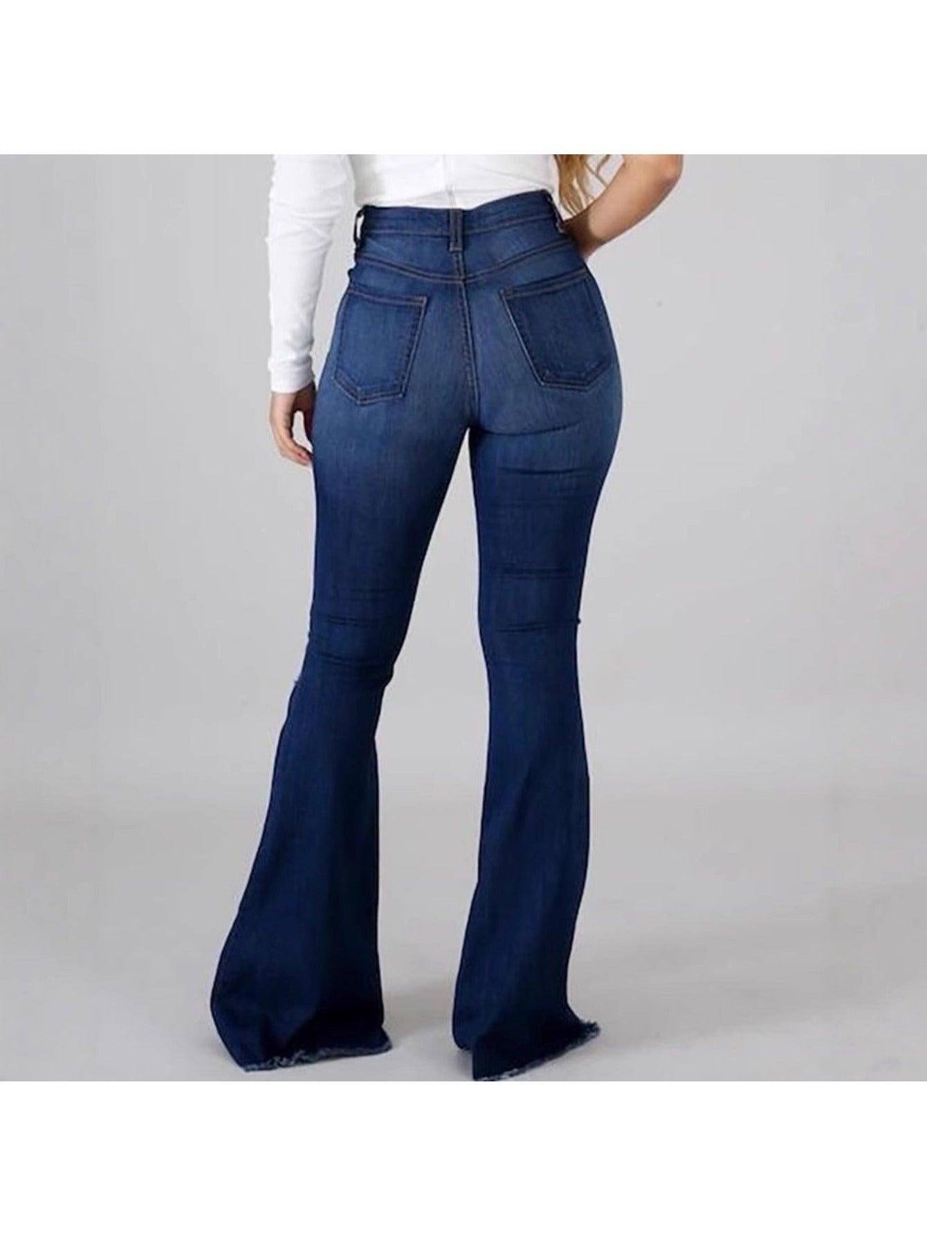 Vaqueros Acampanados de Talle Alto – Denim Elástico Ajustado con Rasgaduras