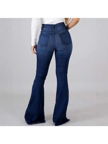 Vaqueros Acampanados de Talle Alto – Denim Elástico Ajustado con Rasgaduras