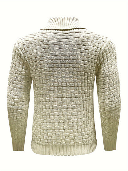 Men’s Waffle Knit Sweater – High Stretch Pullover with Lapel Collar