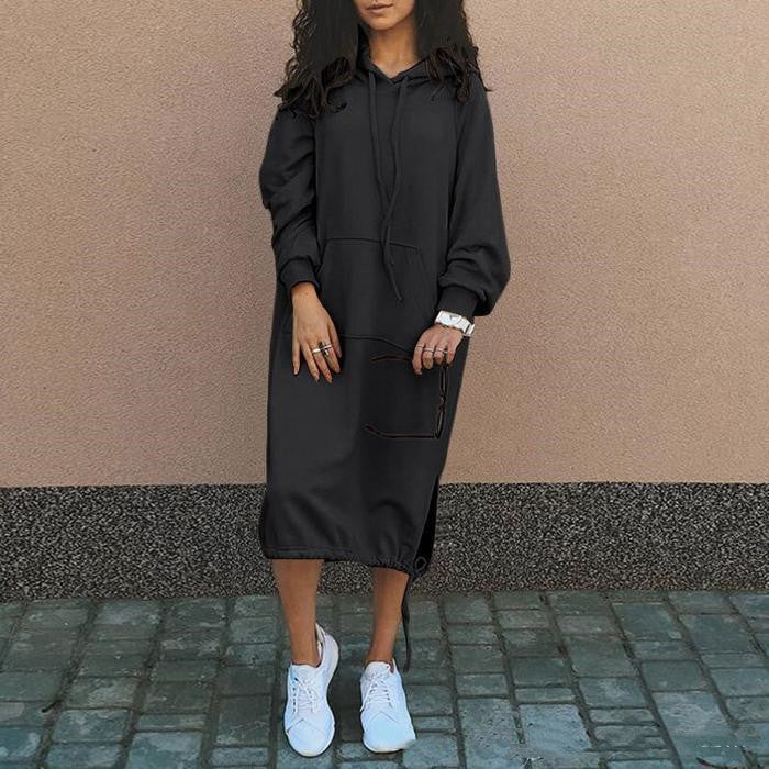 Sudadera larga con capucha para mujer – Bolsillo con cordón Ajuste casual