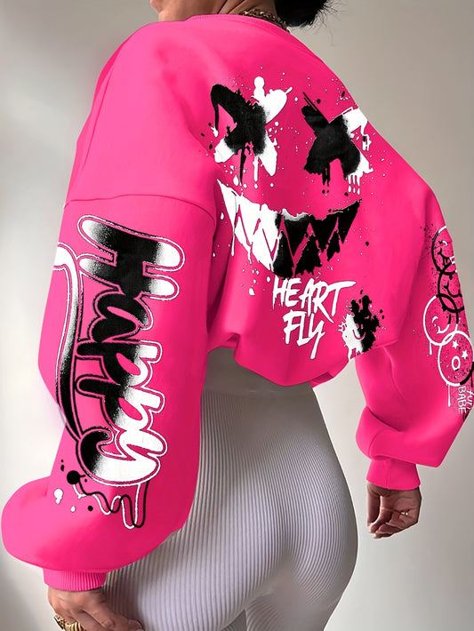 Sudadera con letras de grafiti para mujer – Jersey artístico negro para otoño/invierno