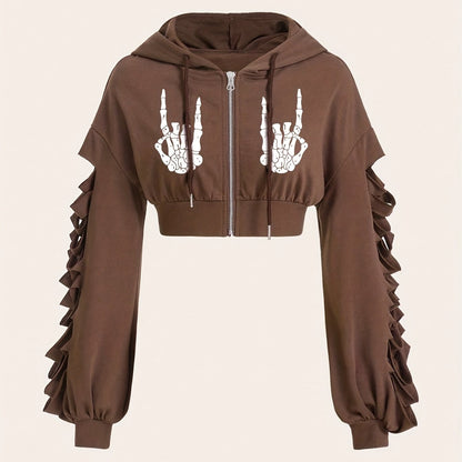 Sudadera con capucha de calavera – Sudadera extragrande rasgada estilo urbano para mujer