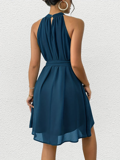 Elegante vestido de tubo con cinturón – Vestido midi clásico de color liso
