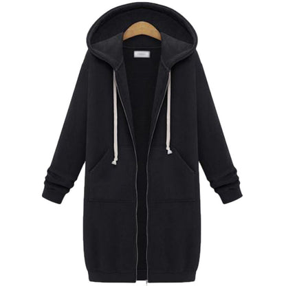 Chaqueta polar con capucha para mujer Loom & Soul – Abrigo largo con cremallera y forro suave, ropa de abrigo casual y cálida