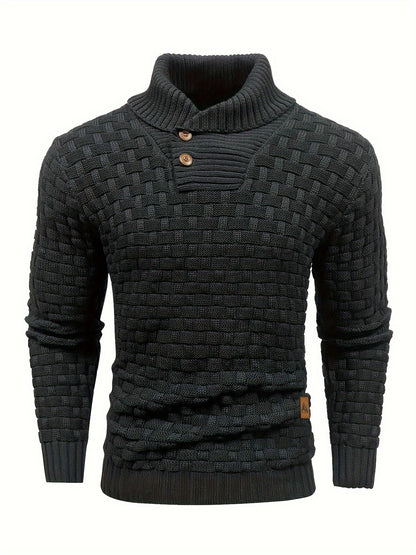 Men’s Waffle Knit Sweater – High Stretch Pullover with Lapel Collar