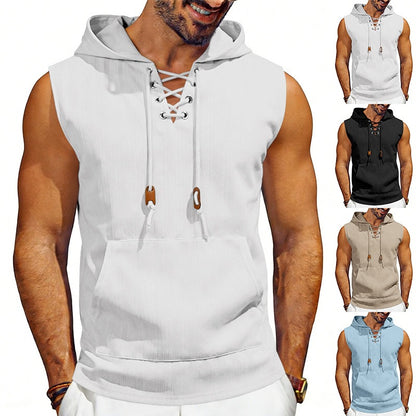 Men’s Jacquard Sleeveless Hoodie – Textured Streetwear Vest