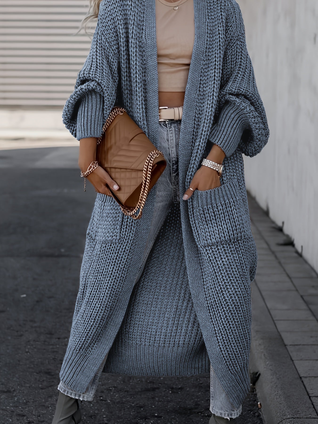 Elegante cárdigan acanalado con cuello en V profundo – Suéter de punto de otoño/invierno para mujer