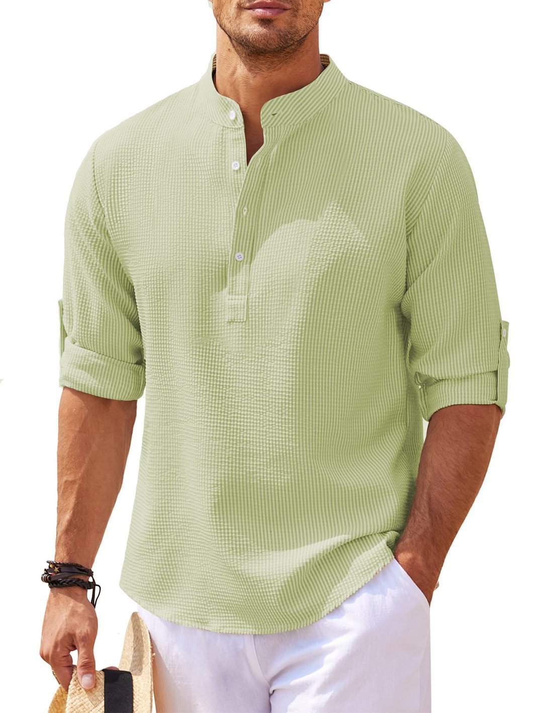 Camisa de hombre de manga larga con cuello alto – Jersey informal de corte holgado