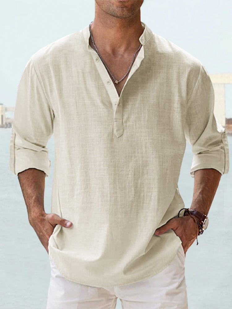 Camiseta deportiva de cuello alto para hombre – Suéter holgado de algodón transpirable