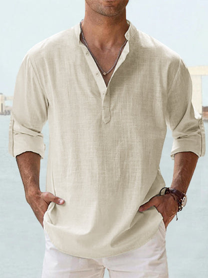 Camiseta deportiva de cuello alto para hombre – Suéter holgado de algodón transpirable