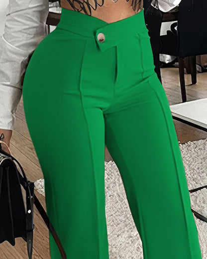 Pantalones rectos Loom & Soul™ Slim – Pantalones de mujer de cintura alta con hebilla para un estilo urbano sin esfuerzo