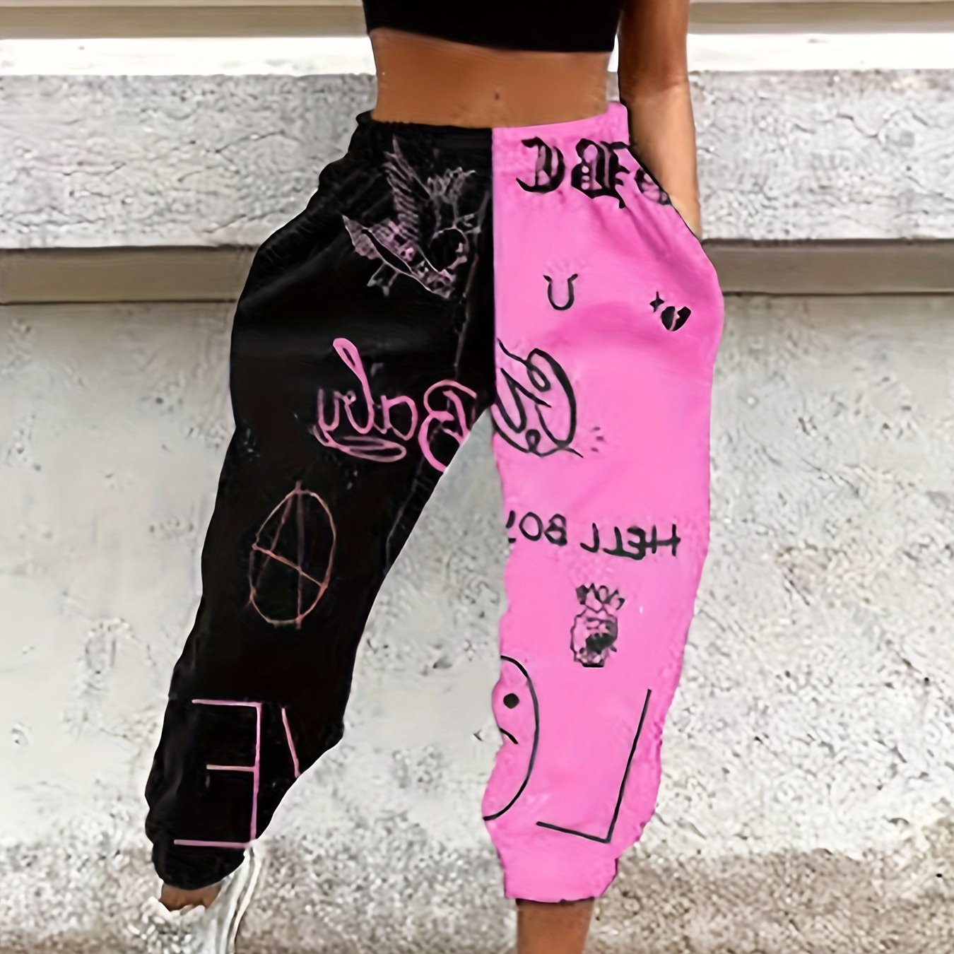 Pantalones deportivos color block para mujer – Streetwear informal de corte holgado
