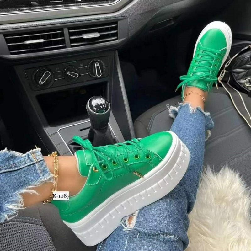 Zapatillas de plataforma para mujer – Zapatos casuales ligeros con cordones y suela gruesa