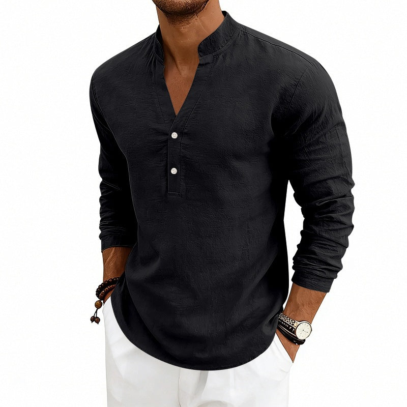 Men’s Linen V-Neck Long Sleeve – Breathable Casual Essential