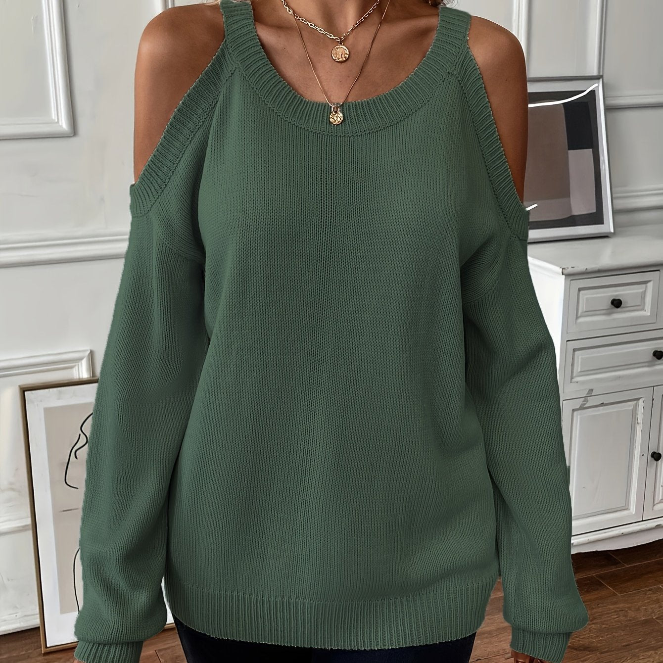 Suéter de punto suave para otoño/invierno con cuello redondo elegante para mujer