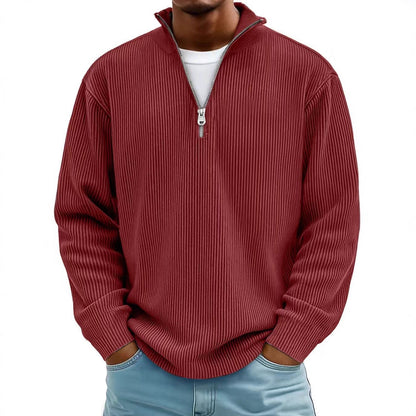 Men’s Corduroy Zip Stand Collar Sweatshirt – Casual Long Sleeve Top