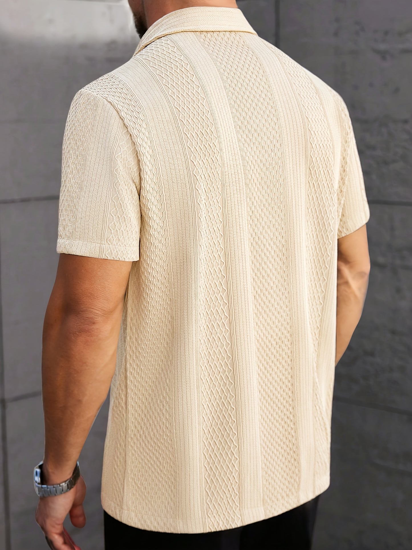 Camisa de manga corta de jacquard para hombre - Abotonada informal de verano