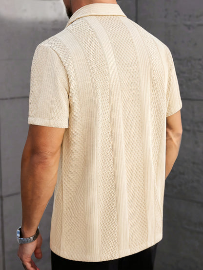 Camisa de manga corta de jacquard para hombre - Abotonada informal de verano
